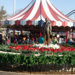 Statue of Milton Hershey right in the center of the Park